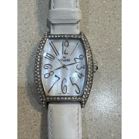 Visage Accessories - Woman’s Visage Watch White Leather Band Swarovski Crystal 31611